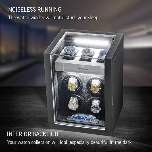 TIMECUBE Watch Winder for 4 Watches with 15 Winding Programs, 3 Watch Storage Slots, LED Interior Light & Touchscreen Display, White