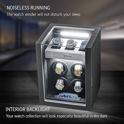 TIMECUBE Watch Winder for 4 Watches with 15 Winding Programs, 3 Watch Storage Slots, LED Interior Light & Touchscreen Display, White