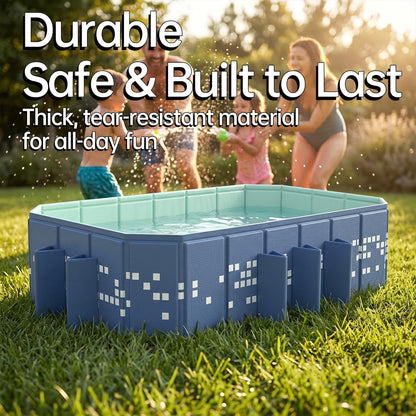 Large Foldable Swimming Pool 87 x 53 x 20 Inch, Non-Inflatable Rectangular Pool with Mosaic Design, Anti-Slip Portable Pool for Kids and Adults, Backyard Outdoor Pool