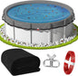 24FT Pool Leaf Net Cover for Above Ground Pool, 28FT Round Pool Net Cover with Reinforced Mesh, Winch & Steel-Core Cable, Heavy-Duty Leaf Cover, Black