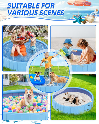YSJILIDE 2-in-1 Dog Pool & Splash Pad, 63" x 63" x 12", Foldable Sprinkler Swimming Pool for Large Dogs, Kids & Pets, Non-Slip Outdoor Backyard Pool