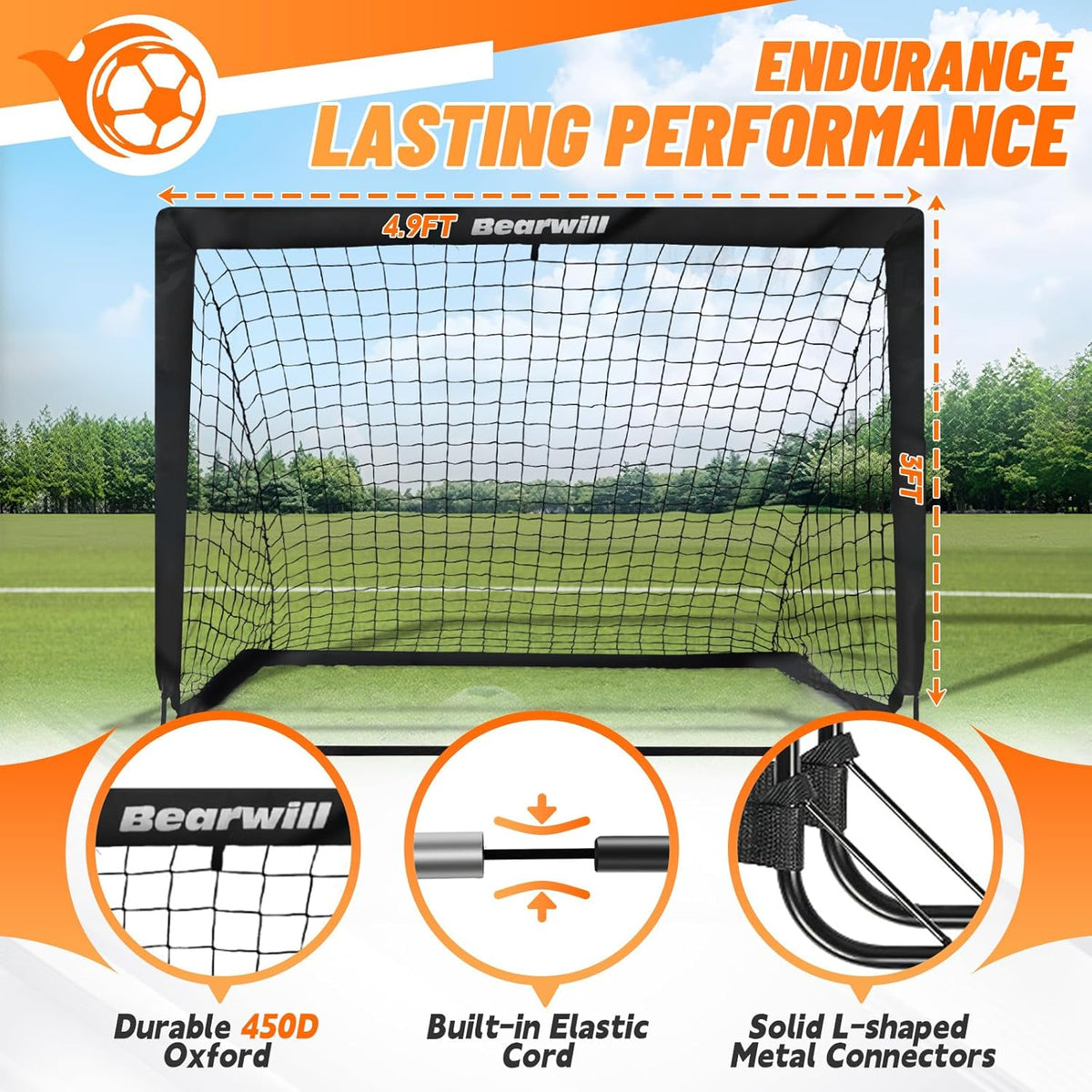 Bearwill Kids Soccer Goal Set of 2, 4 x 3 FT Portable Pop-Up Soccer Goals with Ball, Pump, Agility Ladder, Cones, Targets & Carry Bag