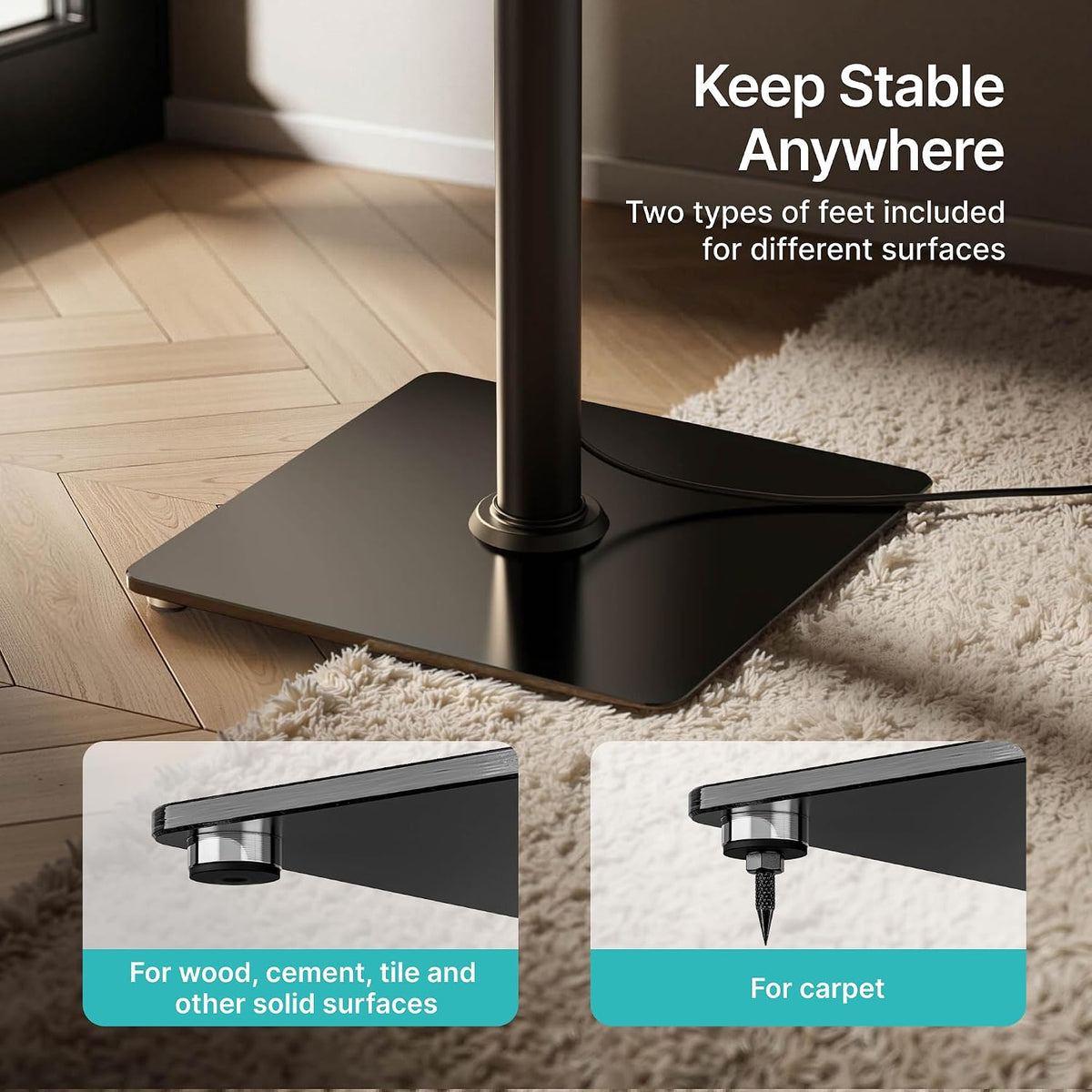 PEGZONE Speaker Stands Pair – 30" Fixed Height Tempered Glass Floor Stands, 55lbs Capacity (Black)
