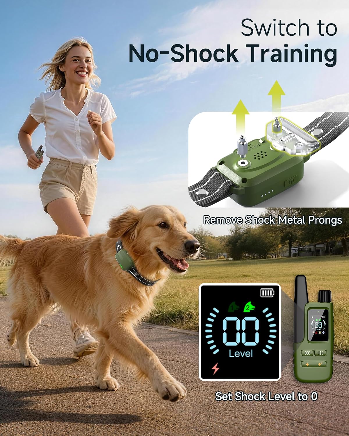 HapTop Dog Training Collar with Remote, 4500FT Range, Adjustable Training Collar for Dogs 10-120 lb, Green
