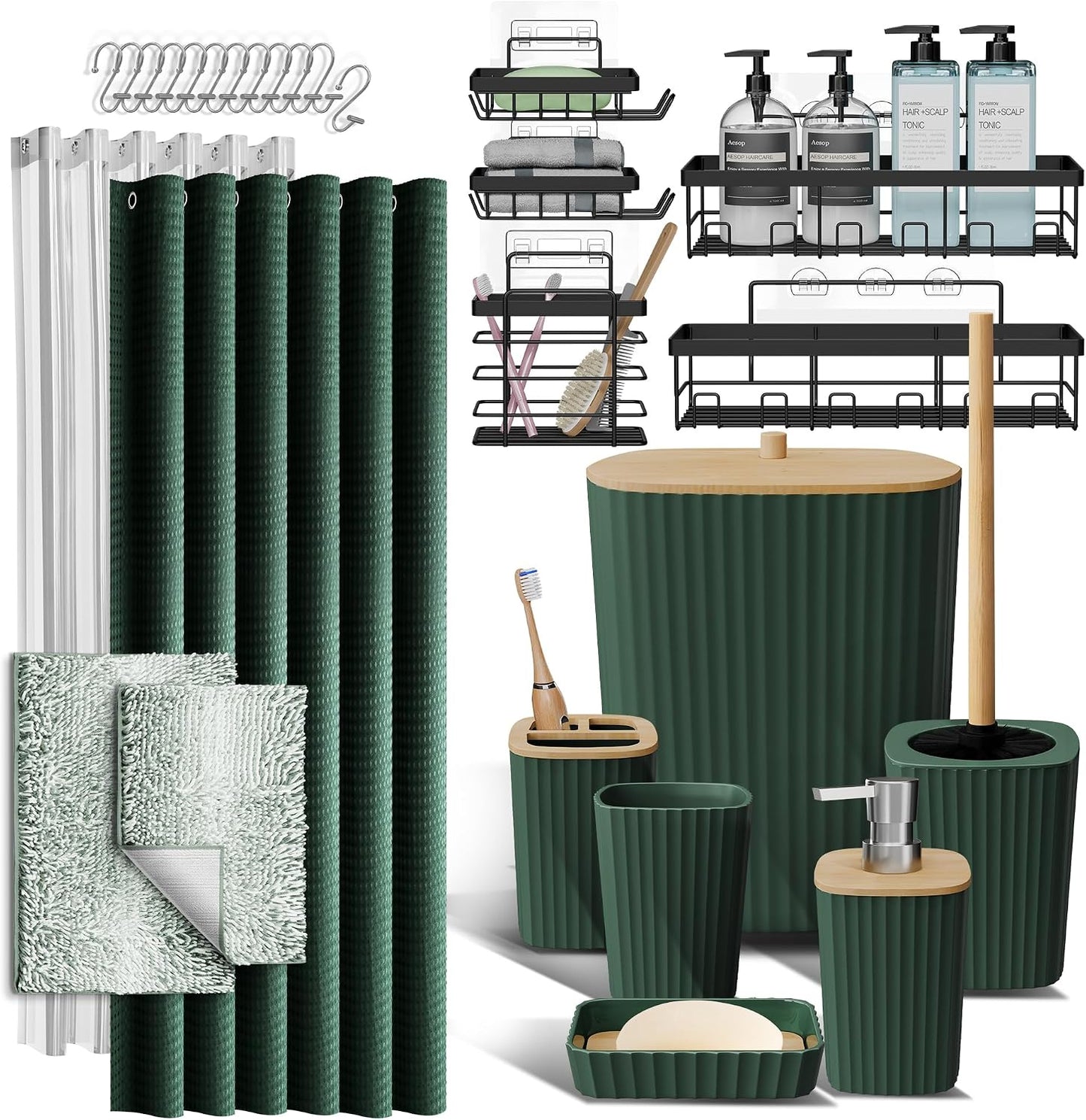 Clara Clark Black Bathroom Set, Shower Curtain Set, Bathroom Accessory Set