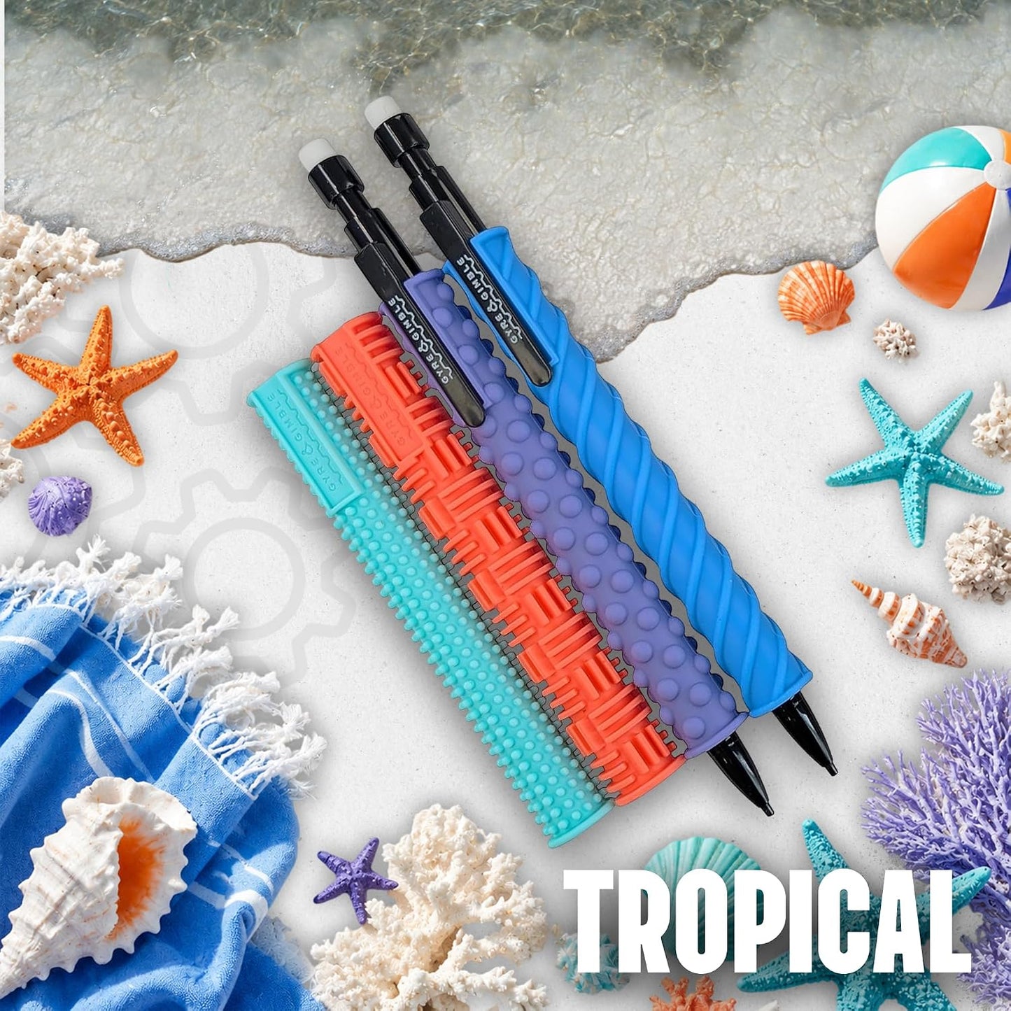 Gyre & Gimble Silicone Pencil Grips 4-Pack with 2 Pencils