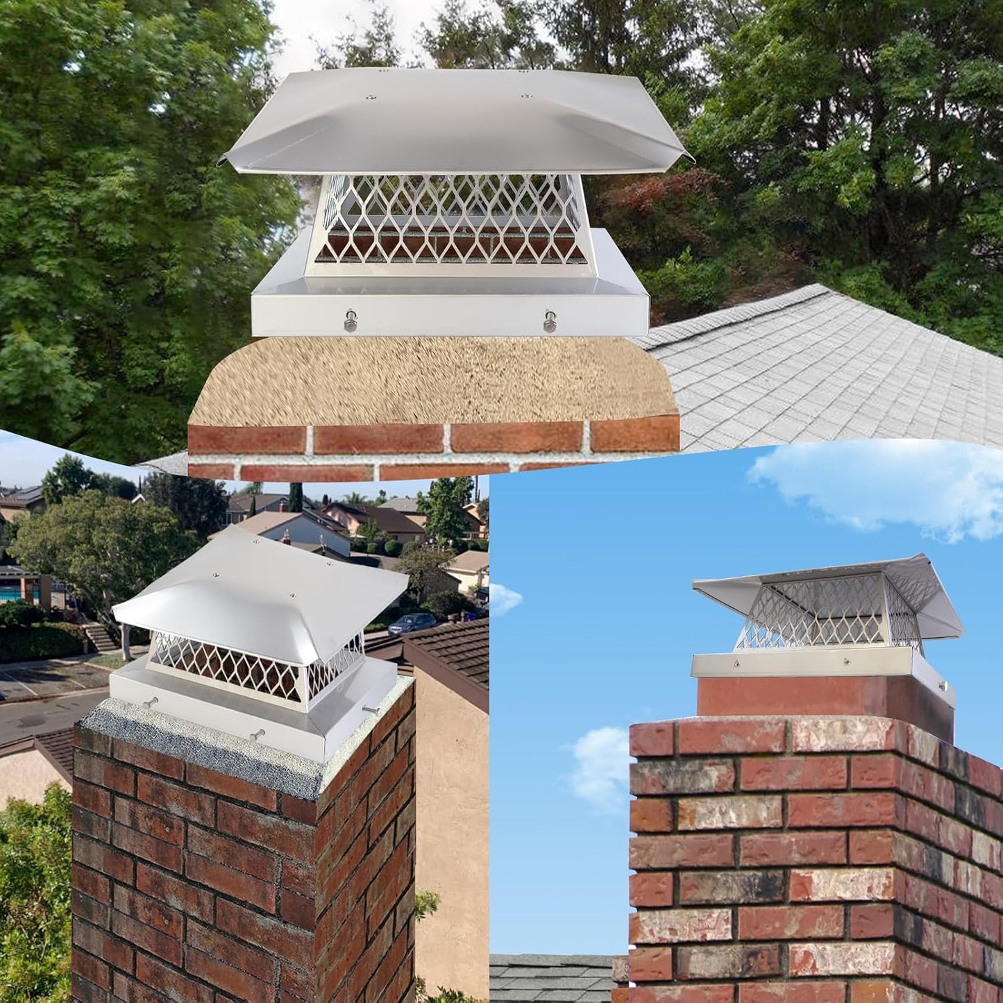 13" x 13" Chimney Cap Fireplace Chimney Cover for Outside Chimney Flue Cap Chimney Flue Cover Chimney Caps for Outside w/ Screen Hood Plate,Stainless Steel Chimney Rain Cap Roof Rain Guard Protector