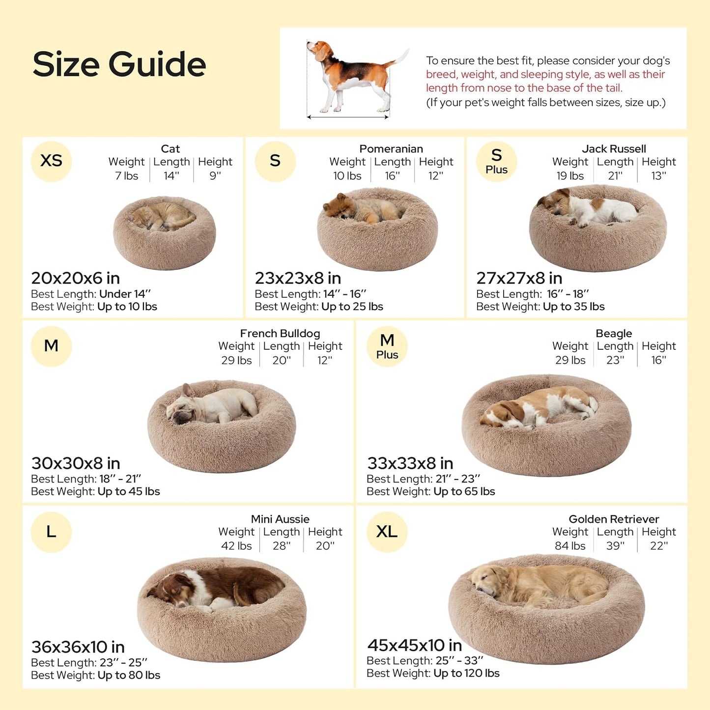Bedsure Calming Dog Bed Medium Size, 30-Inch Donut Washable Pet Bed, Round Plush Dog Bed with Raised Rim & Non-Skid Bottom, Camel