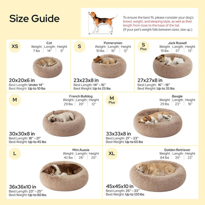 Bedsure Calming Dog Bed Medium Size, 30-Inch Donut Washable Pet Bed, Round Plush Dog Bed with Raised Rim & Non-Skid Bottom, Camel