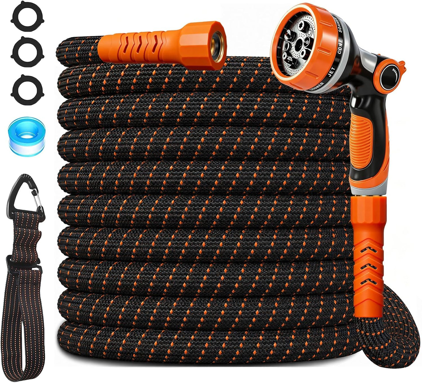 Garden Hose, 100Ft Ultra Flexible Water Hose, with 10 Function Sprayer,Ultra-Lightweight,Leak-Proof,Non-Slip Swivel Handles, Non-Expand,Non-Kink Hoses for Yard, Lawn,Outdoor (OrangeBlack,100Ft)