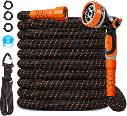 Garden Hose, 100Ft Ultra Flexible Water Hose, with 10 Function Sprayer,Ultra-Lightweight,Leak-Proof,Non-Slip Swivel Handles, Non-Expand,Non-Kink Hoses for Yard, Lawn,Outdoor (OrangeBlack,100Ft)