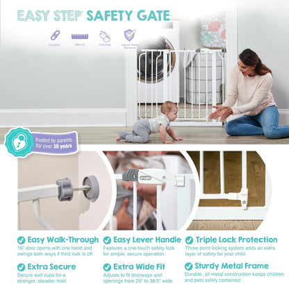 Regalo Easy Step Safety Gate, 29–38.5 Inch Extra Wide Baby Gate, 30-Inch Tall Pressure Mount Gate for Doorways & Bottom of Stairs, White