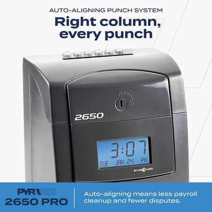 Pyramid Time Systems 2650 Auto-Aligning Punch Clock | Employee Time Clock with 25 Time Cards & Security Lock