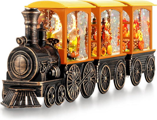 Gorrzai Fall Snow Globe Lantern, Pumpkin Turkey Gnome Train, 6H Timer
