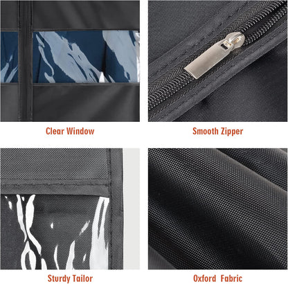Univivi Garment Bags for Storage & Travel, 43-Inch Suit Covers, 5-Pack Washable Oxford Fabric Clothing Bags with Transparent Window & Zipper, Black