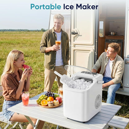 DUMOS Ice Makers Countertop Ice Machine with Portable Handle Compact Size 9 Bullet Cubes in 8 Mins, 26lbs in 24 Hours, Self-Cleaning, with Basket and Scoop, for Home, Kitchen, RV, Camping