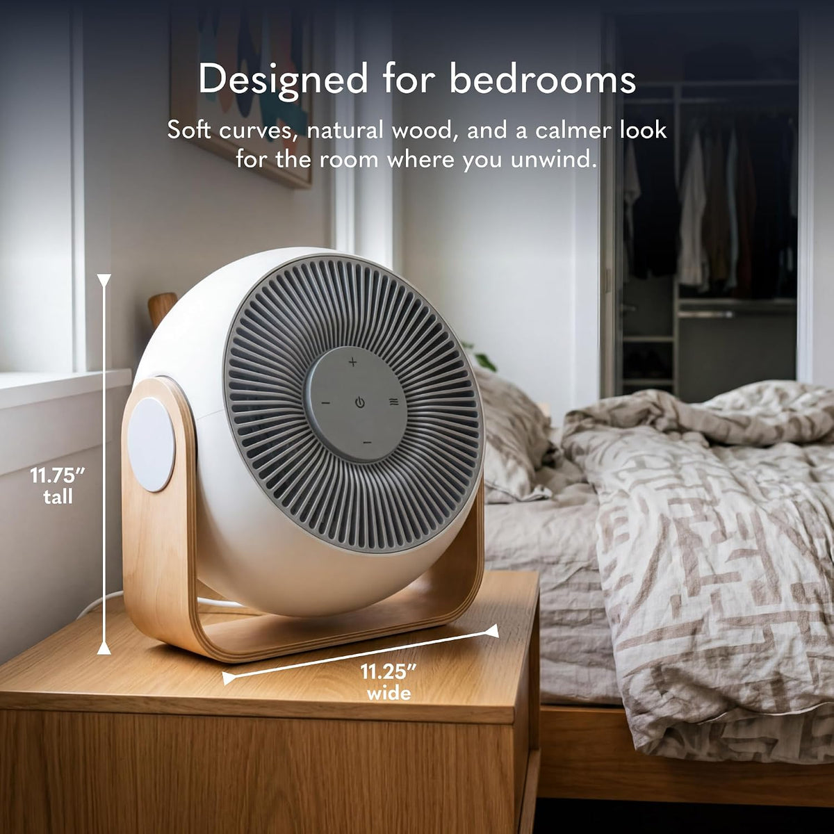 SNOOZ Breez 2 Smart Cooling Fan for Bedroom & White Noise Machine, 380 CFM Premium Bedroom Fan, 10 Fan Speeds, 10 White Noise Levels, App Remote, Timer, Scheduling, Auto Temp, Real Wood Base