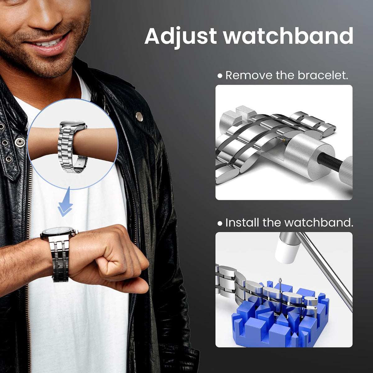 JOREST Watch Repair Kit for Battery Replacement, Link Removal & Strap Resizing, Watch Back Opener, Spring Bar Tool, Screwdriver & Case Holder Set