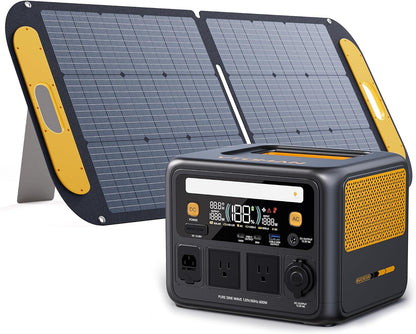VTOMAN Jump 600X 600W Portable Power Station with 110W Foldable Solar Panel 170W Fast Recharge, 268.8Wh LiFePO4 Battery, 100W USB-C Output, 1200W Surge Solar Generator Kit for Camping, RV, Home Backup