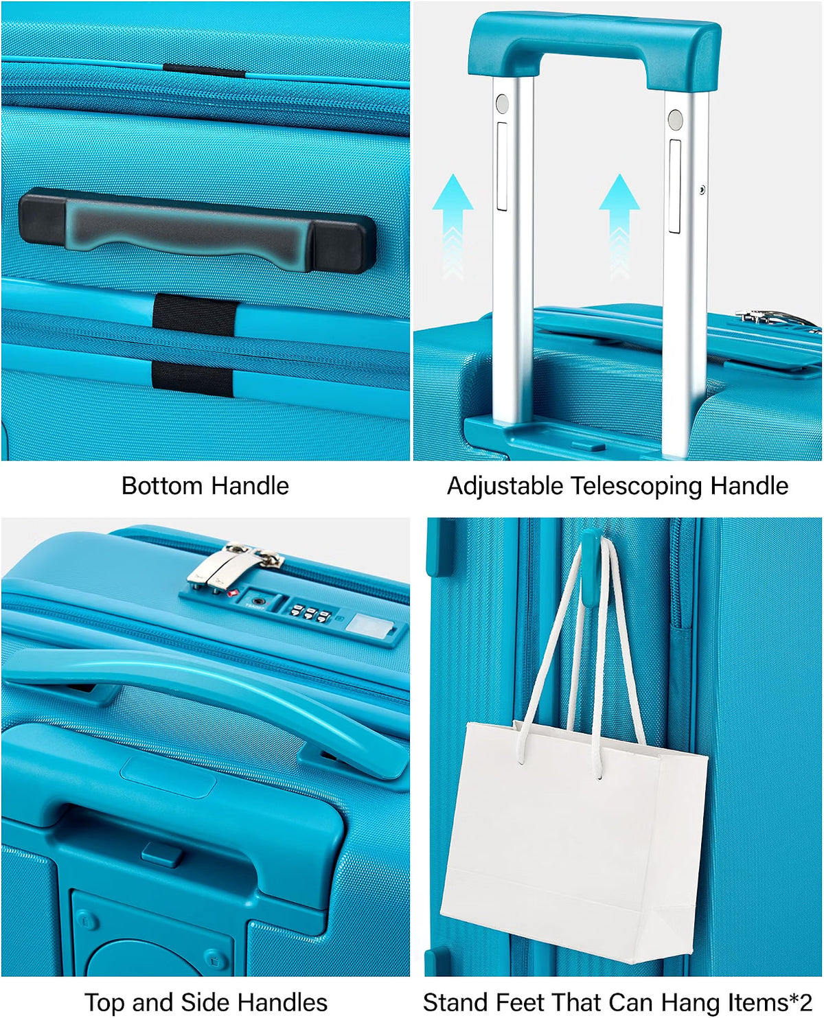 Hanke 28-Inch Expandable Luggage with Spinner Wheels, Top-Opening Hard Shell Suitcase with Cup Holder, TSA Lock, USB Port & 130L Capacity, Caribbean Blue