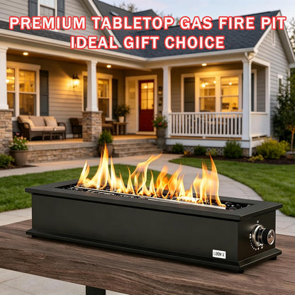 28" Propane Gas Fire Pit with 10FT Hose, 2 Covers & Glass Beads, FP063 Portable Smokeless Tabletop Fireplace for Outdoor Patio Backyard Camping RV Tailgating, Great Gift Choice, 40000BTU