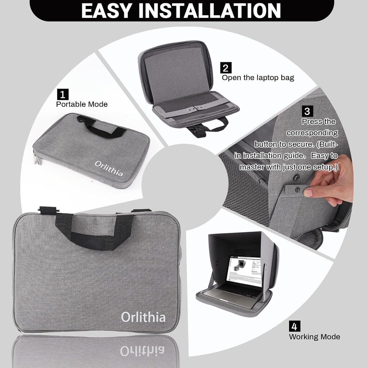 Water Repellent 3-in-1 Laptop Sunshade, Portable Foldable Privacy Visor with Elastic PVC Core, Converts into Shoulder Bag for Outdoor Work, Fits 12-14 Inch Laptops - Cool Silver (Patent Pending)