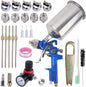 HVLP Spray Gun 1.4/1.7/2.0/2.5/3.0mm Kit with 1000cc Aluminum Cup Gravity Feed Paint Gun Kit with 5 Nozzles, Suitable for Painting Cars, primer, basecoat, Automotive, Furniture. (Blue)