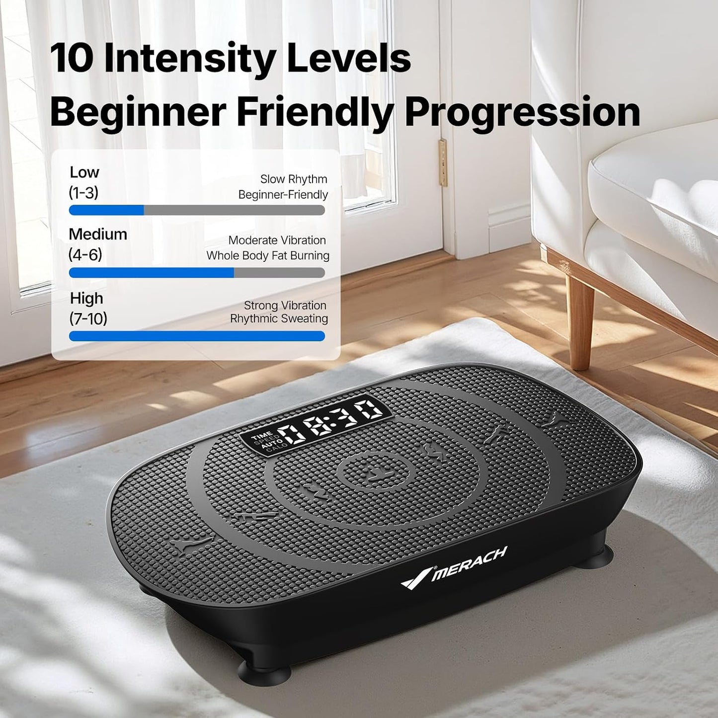 Merach CV30 Curved Vibration Plate Exercise Machine for Lymphatic Drainage Risistance Band, Vibrating Plate with Real-Time Calorie Tracking on LED Display, Fitness Equipment for Home Gym Women Men