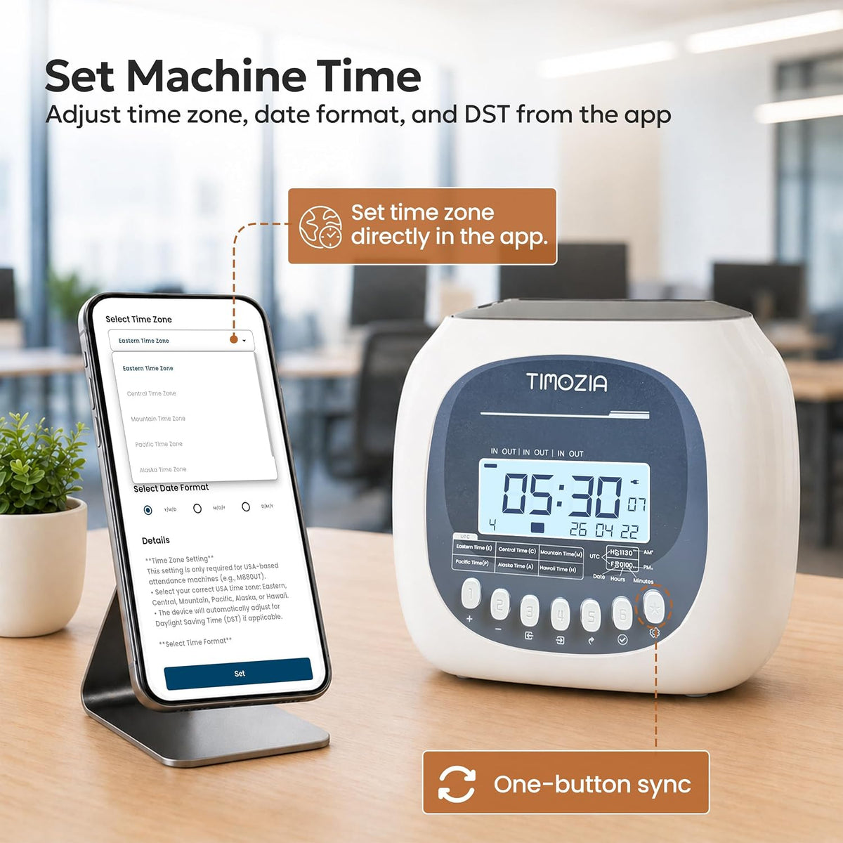 Time Clock for Employees Small Business, 6 U.S. Time Zones, Automatic Daylight Saving & Auto Time Update, Punch Card Time Recorder with 6 Punches Per Day-50 Time Cards and 2 Ribbons (White-3)