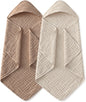 Yoofoss Hooded Baby Bath Towels, 2-Pack 100% Muslin Organic Cotton Baby Towels with Hood, 32 x 32 Inch, Soft & Absorbent, Beige & Coffee