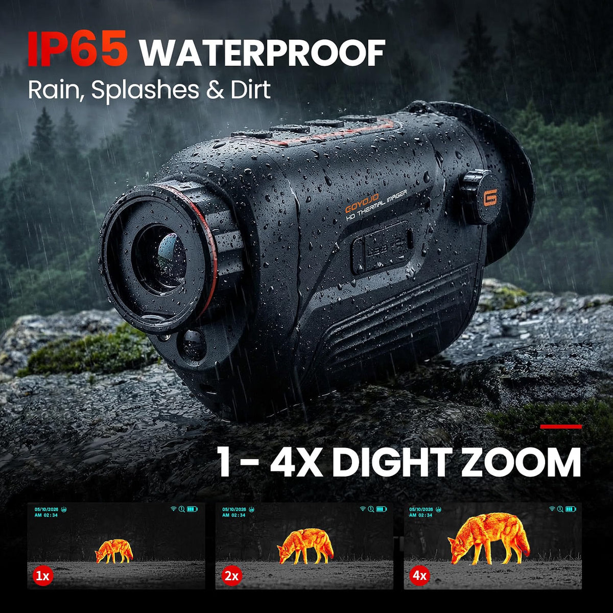 GOYOJO G215 Thermal Imaging Monocular, 256x192 50Hz Infrared Night Vision Scope with 15mm Lens, 4X Zoom, Wi-Fi App, 16GB Storage & OLED Display