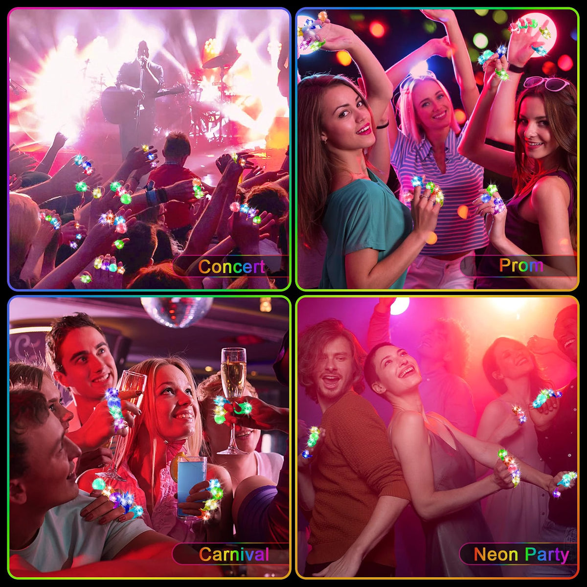 OLUPP 100-Piece Light Up Rings, LED Glow Party Rings for Kids & Adults, 6 Styles Flashing Finger Lights for Birthday, Concert, Halloween, Christmas & Events