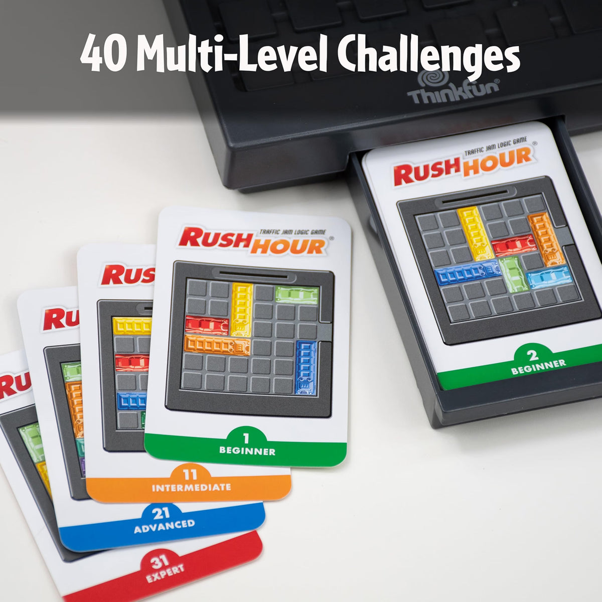 ThinkFun Rush Hour Traffic Jam Logic Game, 40-Challenge Single-Player Logic Puzzle for Kids Ages 8+, STEM Brain Game for Reasoning & Planning Skills