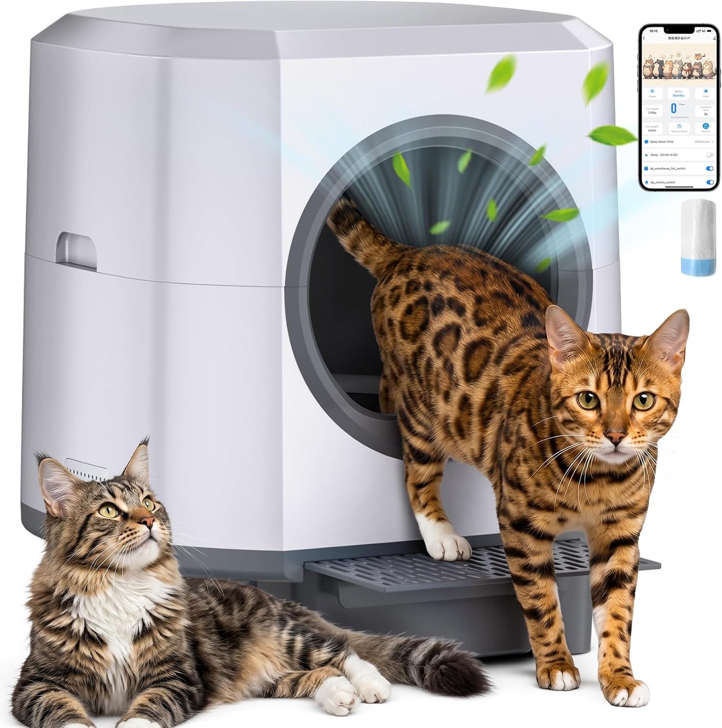 Automatic Litter Box,Self Cleaning Litter Box,90L Large Capacity with APP Control,Odor Control,Garbage Bag and Safety Sensor,Eyesun,for Multiple Cats, Large Cat(Milk White)