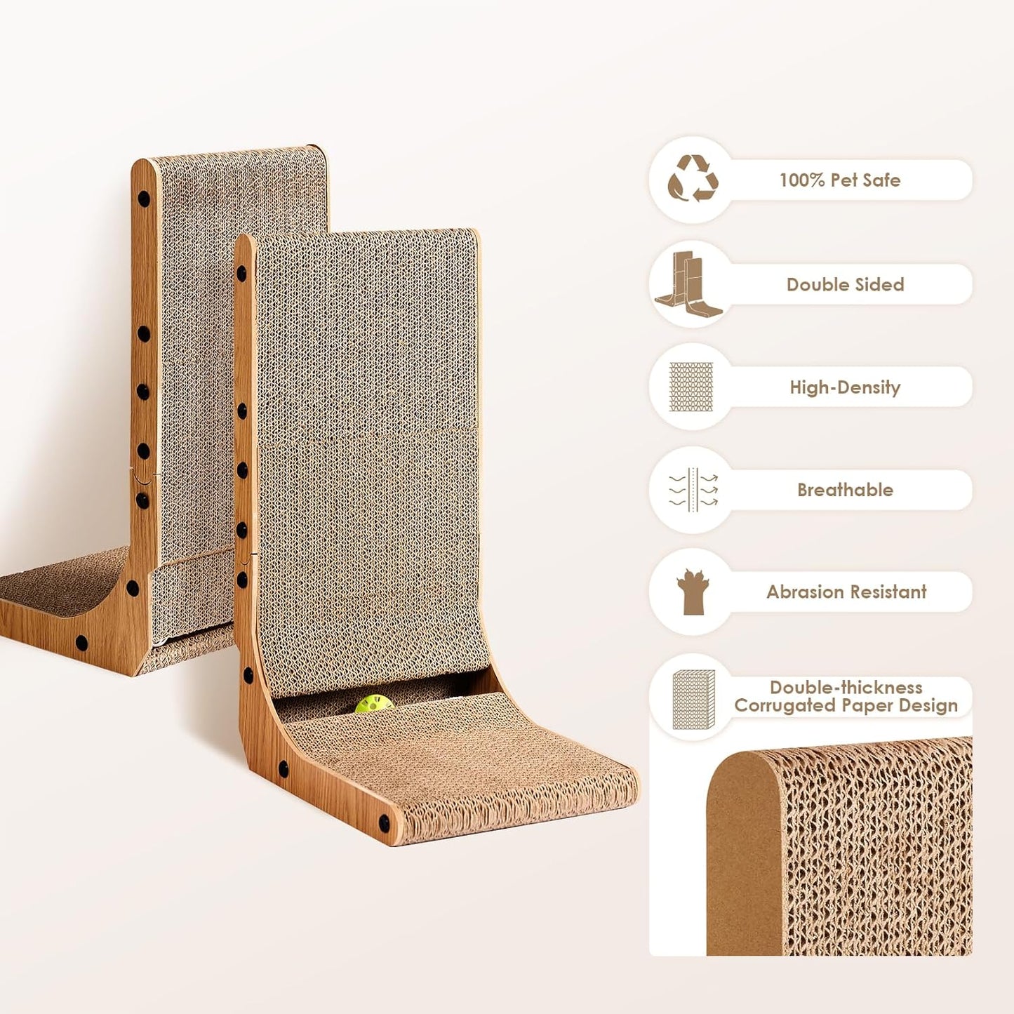 EHEYCIGA Cardboard Cat Scratcher for Indoor Cats, 26.8 Inch L-Shaped Cat Scratching Board, Brown