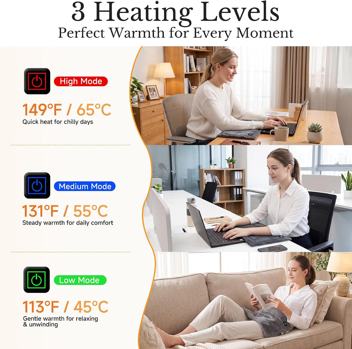 USB Mini Heating Pad for Travel with 3 Heat Settings & Auto Off