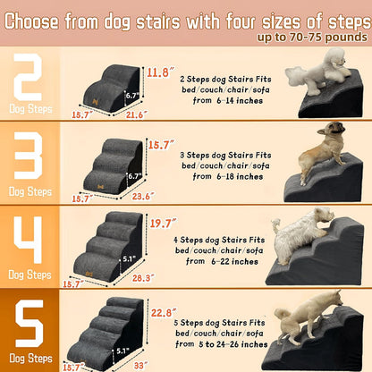 Necrely 5-Step Dog Stairs for 23-Inch High Beds & 20–30 Inch Couches, Non-Slip Pet Steps for Small, Large Dogs & Cats, Grey