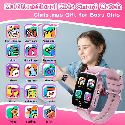 Cosjoype D07 Kids Smart Watch for Girls Ages 5-12, 39 Games, HD Touch Screen, Camera, Music Player, Pedometer, Flashlight, Habit Tracking, Pink