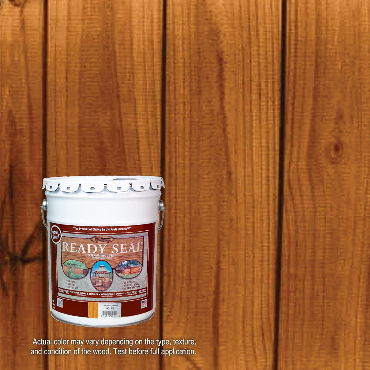 Ready Seal Exterior Wood Stain & Sealer, Natural Cedar, 5 Gallon 5 Gallon semi-transparent "Goof Proof" oil-based stain & sealer for decks, fences, siding & pergolas; no primer, no streaks.