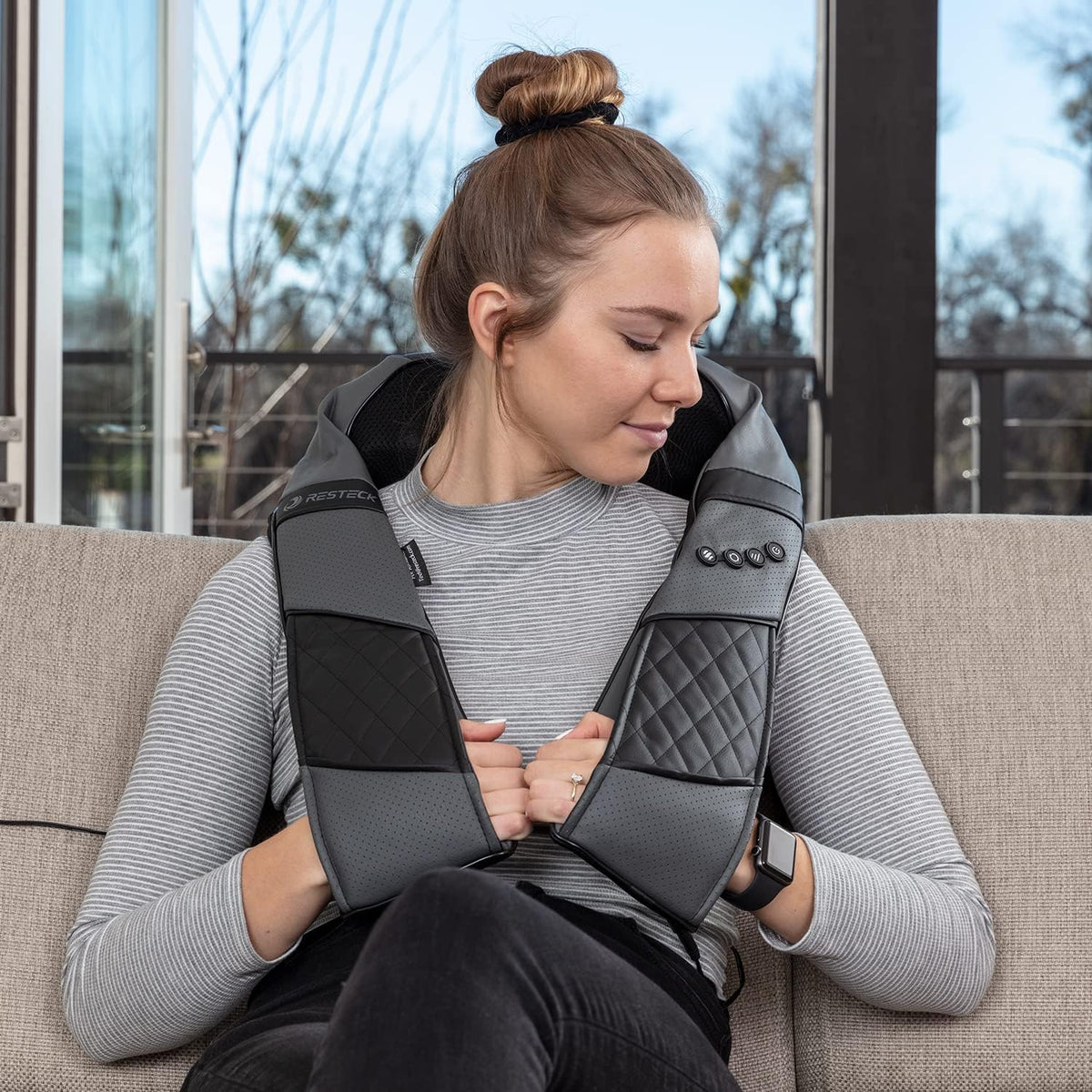 RESTECK Massagers for Neck and Back with Heat, Deep Tissue 3D Kneading Pillow, Electric Shiatsu Shoulder Massager for Neck, Back, Legs & Feet, Full Body Massage, Home, Office & Car