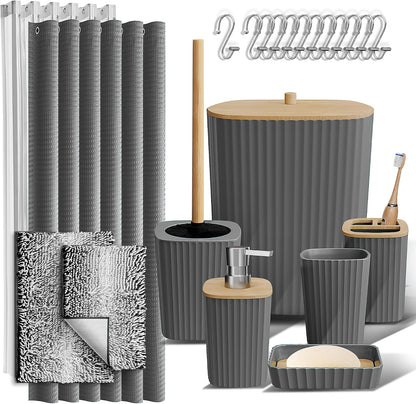 Clara Clark Black Bathroom Set, Shower Curtain Set, Bathroom Accessory Set