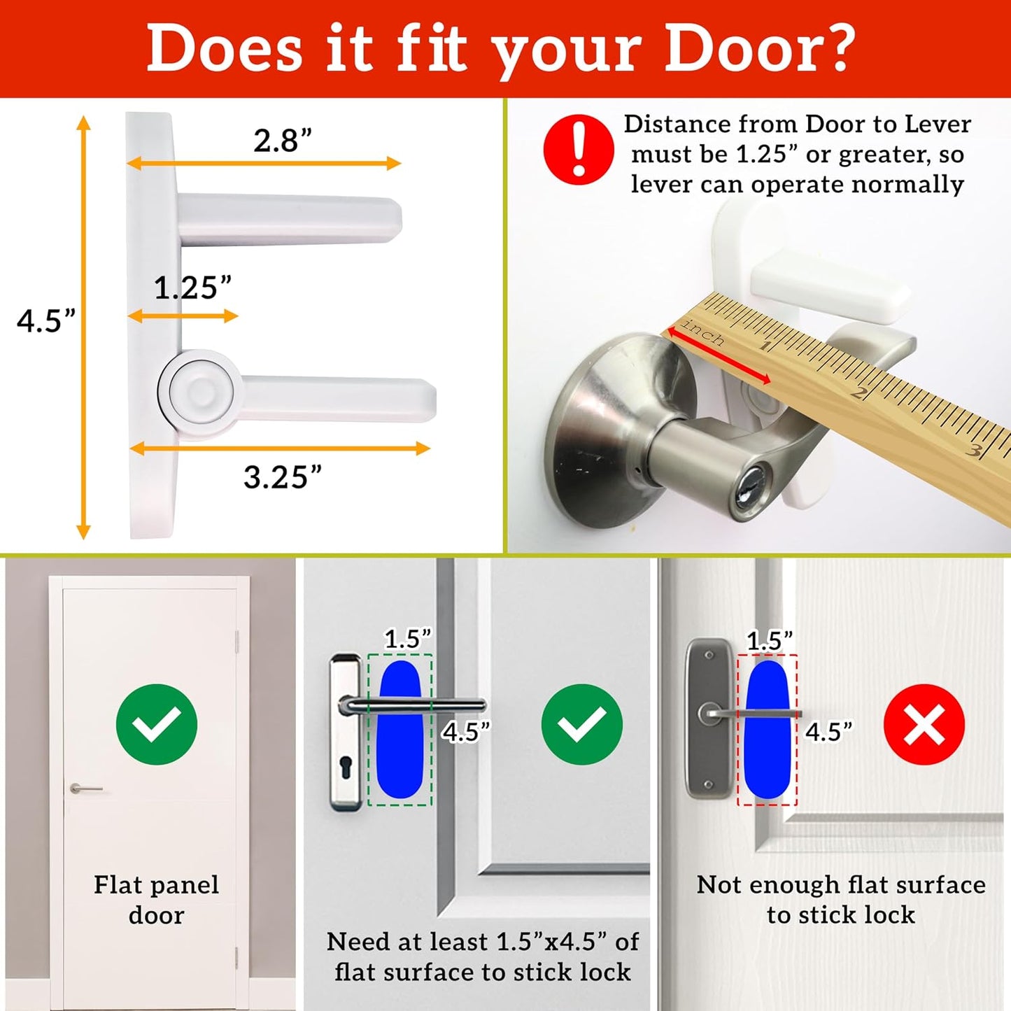 Wappa Baby Door Lever Lock 2 Pack, Childproof Door Handle Lock, Toddler Safety Lock, One-Hand Adult Operation, ABS with 3M Adhesive