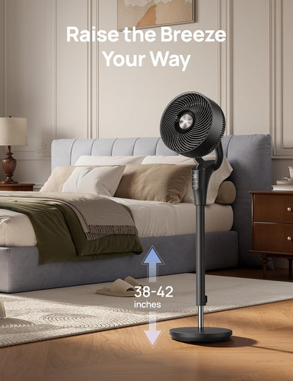 DREO Fan for Bedroom, 2026 Upgraded, 90ft Airflow, Quiet Fan, 90° Oscillating Standing Fan for Whole Room, DC Motor, 8+H Speeds, 3 Modes, 38-42'' Adjustable Height, 8H Timer, 105° Manual Vertical