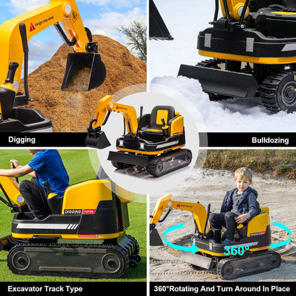 JOYLDIAS 2-in-1 Ride-On Excavator & Bulldozer, 12V Battery-Powered Kids Construction Vehicle with 360° Rotation, Parent Remote Control, Bluetooth, MP3 & Toolbox