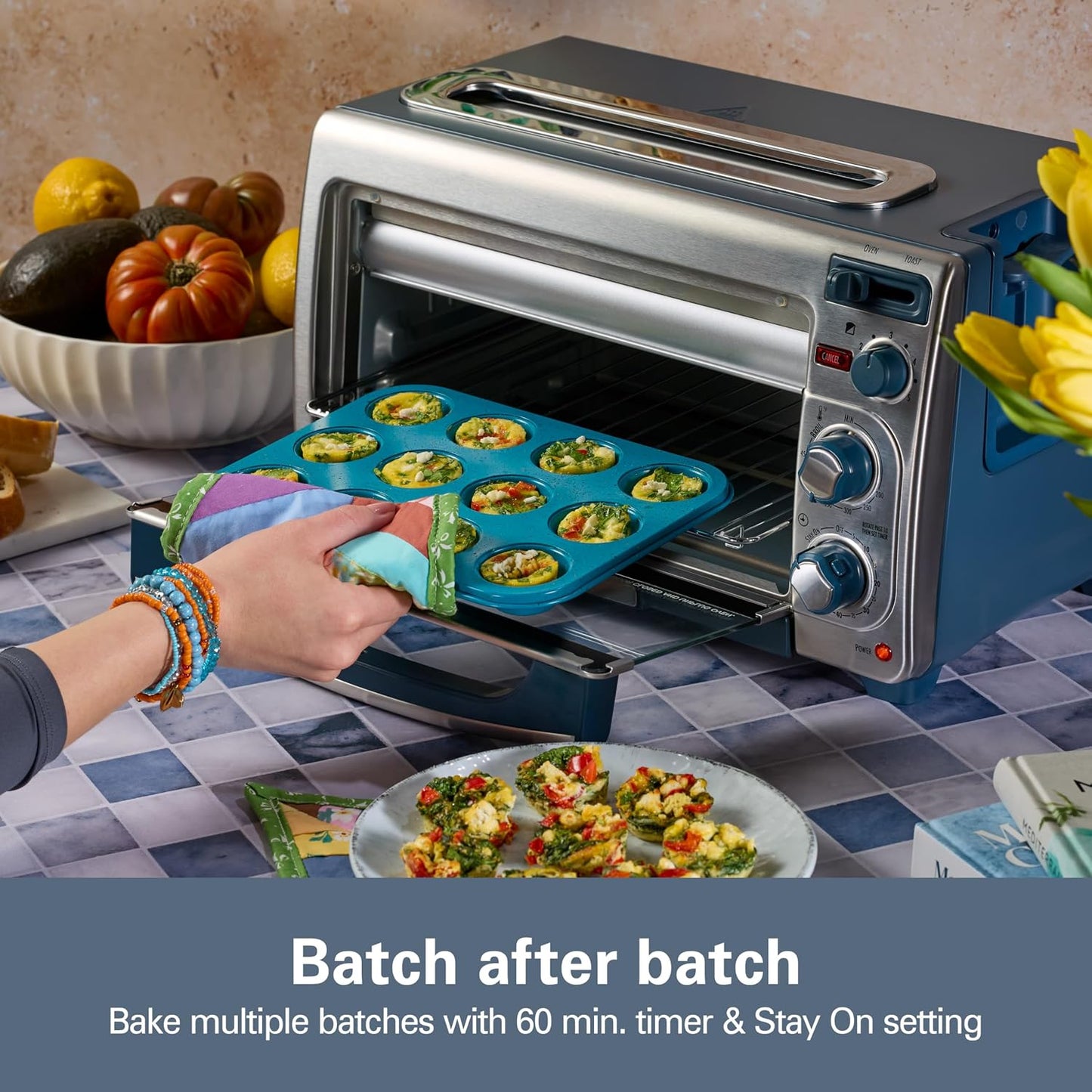 Hamilton Beach 2-in-1 Countertop Toaster Oven and Long Slot 2 Slice Toaster Bake, Broil Toast | 2 Rack Positions | 60 Minute Timer | Automatic Shut Off | Shade Selector | Kitchen Makeover Blue | 31158J