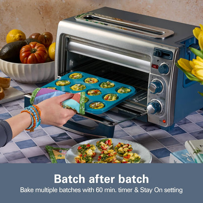 Hamilton Beach 2-in-1 Countertop Toaster Oven and Long Slot 2 Slice Toaster Bake, Broil Toast | 2 Rack Positions | 60 Minute Timer | Automatic Shut Off | Shade Selector | Kitchen Makeover Blue | 31158J