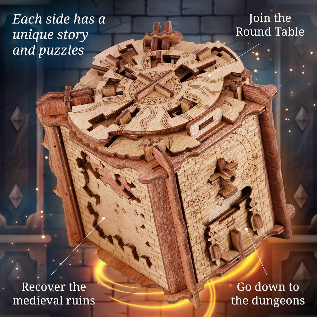 iDventure Cluebox The Secret of Camelot, Wooden Escape Room Puzzle Box for Adults & Teens, Reusable 3D Logic Brain Teaser Game for 1–2 Players, 60–90 Minute Adventure