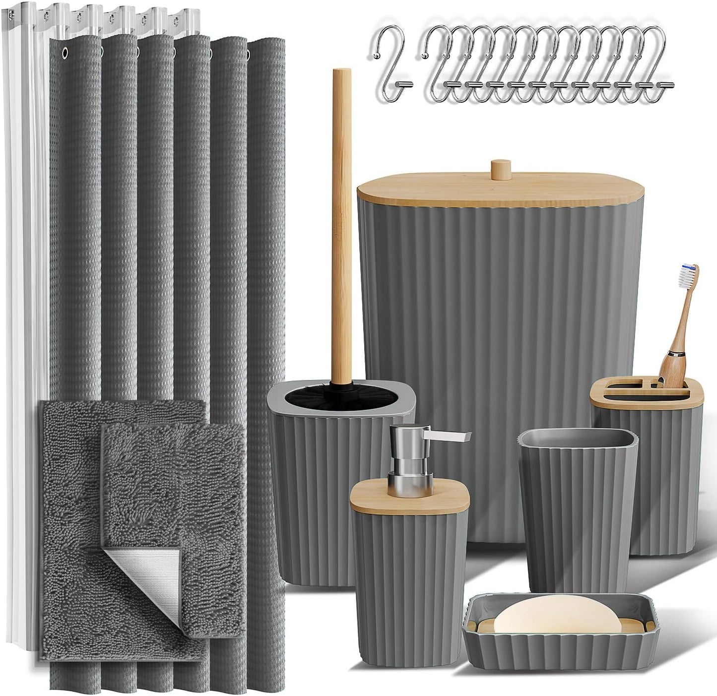 Clara Clark Black Bathroom Set, Shower Curtain Set, Bathroom Accessory Set
