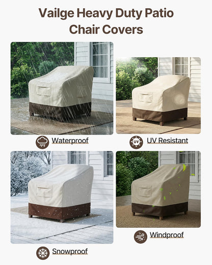 Vailge Heavy-Duty Waterproof Patio Chair Covers, 2-Pack, Beige & Brown