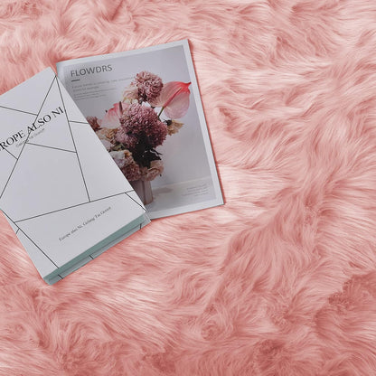 Goolela Pink Area Rugs 10x12 Fluffy Fuzzy Furry Rug for Girls Bedroom Living Room Faux Sheepskin Fur Shaggy Plush Rectangle